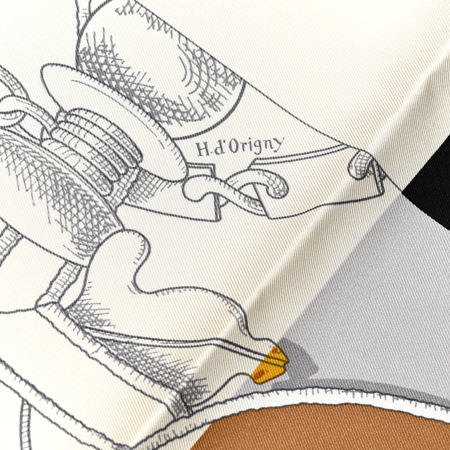 Hermes Silk L Instruction Du Roy Scarf 90 Black Gris Or 3 of 6