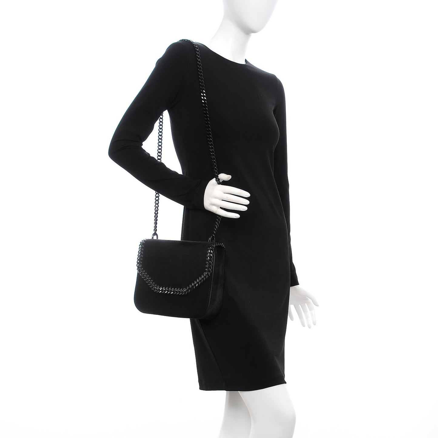Velvet Effect Medium Falabella Box Shoulder Bag Black