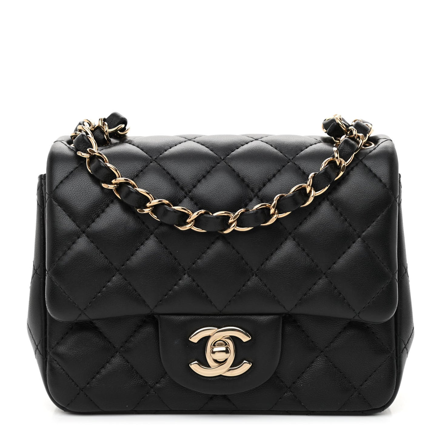 Lambskin Quilted Mini Square Flap Black