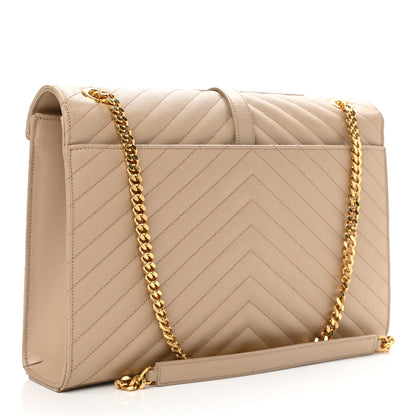 Saint Laurent Grain De Poudre Matelasse Chevron Large Monogram Satchel Dark Beige 3 of 14