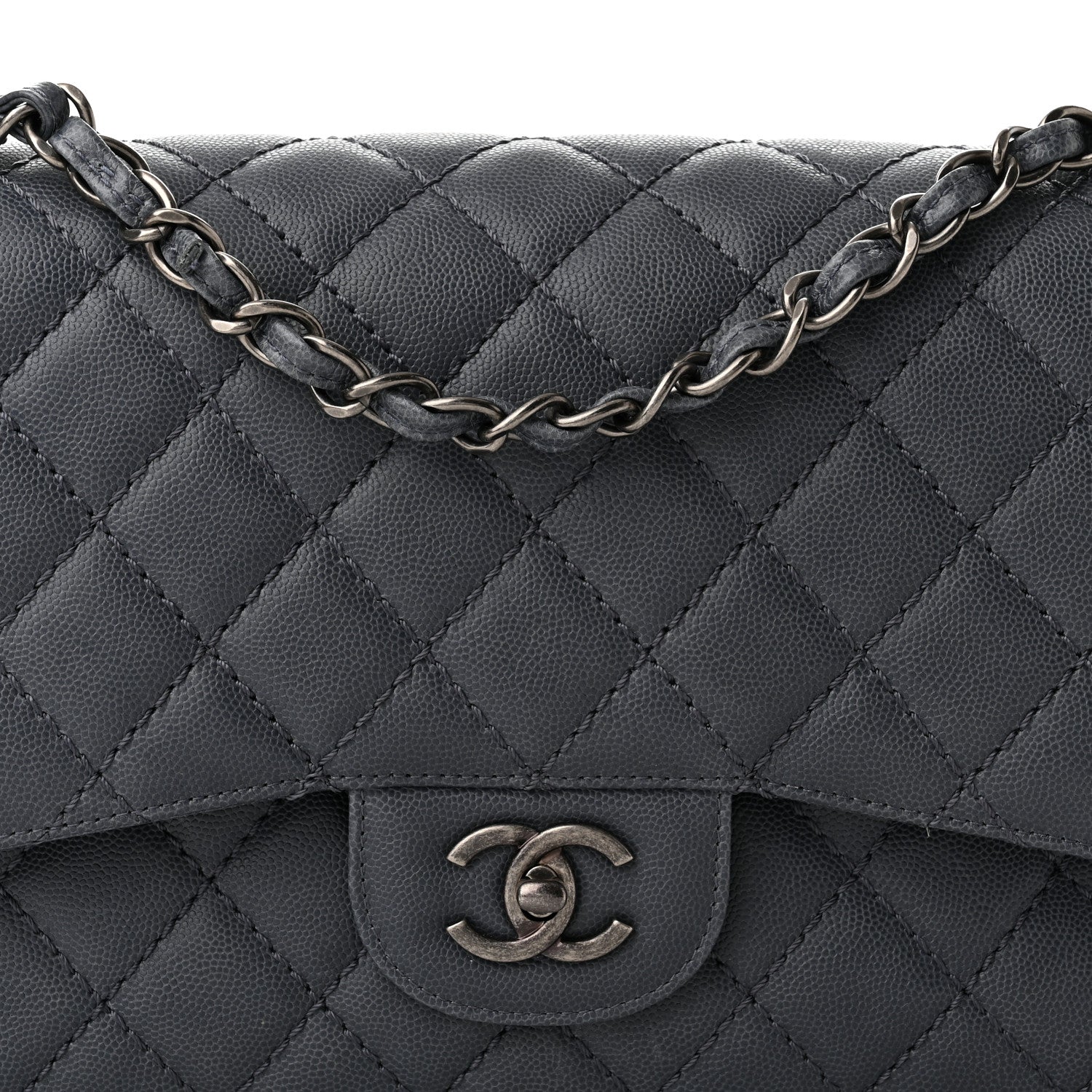 Chanel Washed Caviar Quilted Jumbo Double Flap Dark Grey 8 of 10