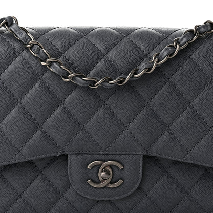 Chanel Washed Caviar Quilted Jumbo Double Flap Dark Grey 8 of 10