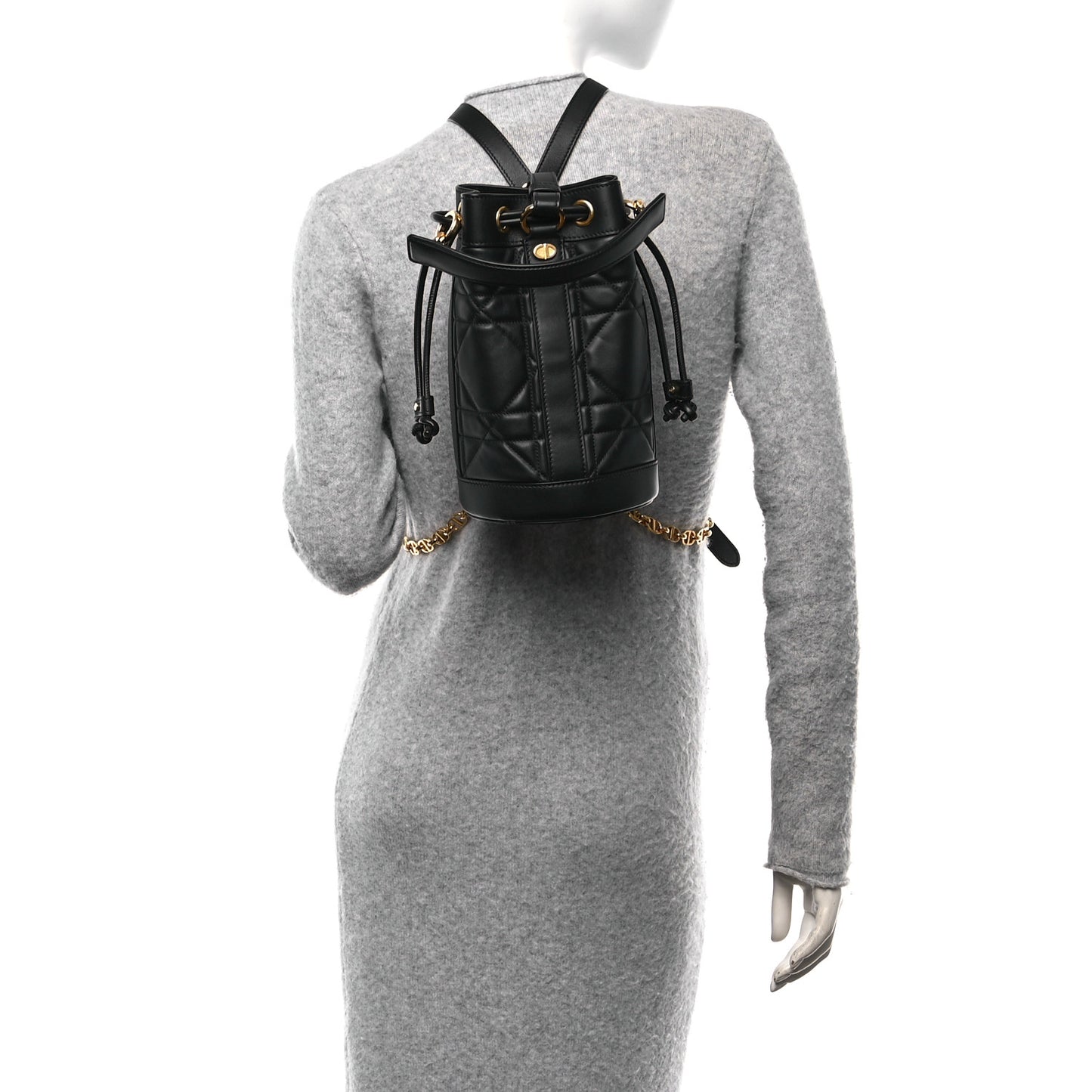 Calfskin Macrocannage Cannage Small Drawstring Backpack Black