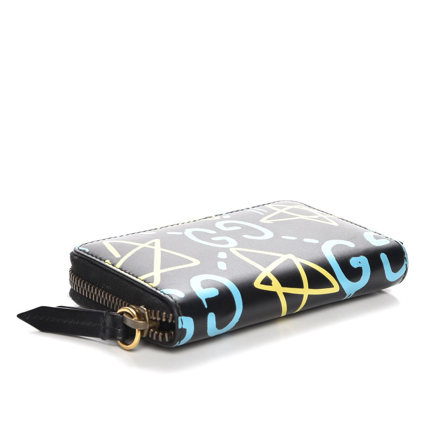 Calfskin GucciGhost Zip Around Card Case Black New Acquamarine