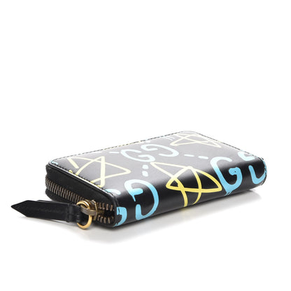 Gucci Calfskin GucciGhost Zip Around Card Case Black New Acquamarine 4 of 7