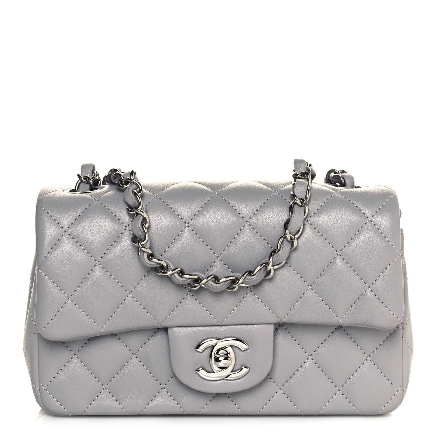 Lambskin Quilted Mini Rectangular Flap Grey