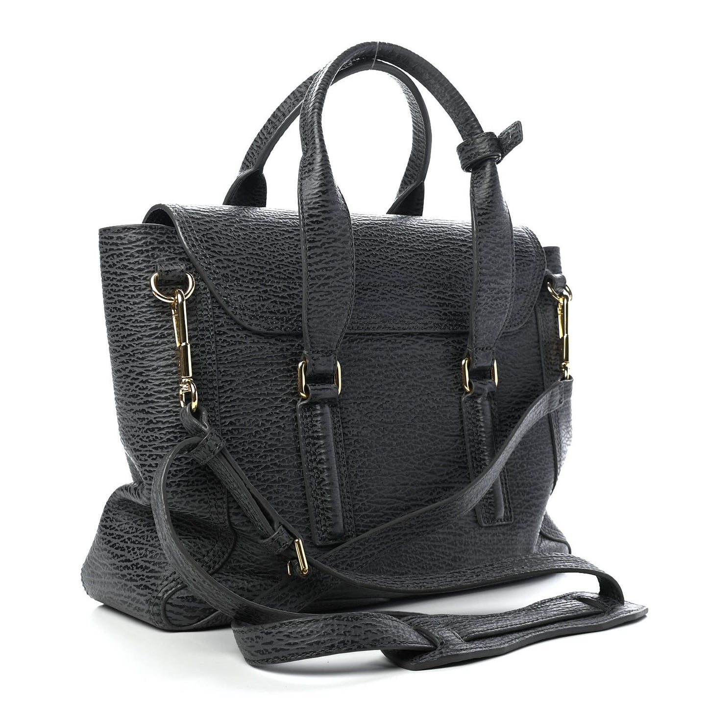 Textured Calfskin Medium Pashli Satchel Ash Charcoal