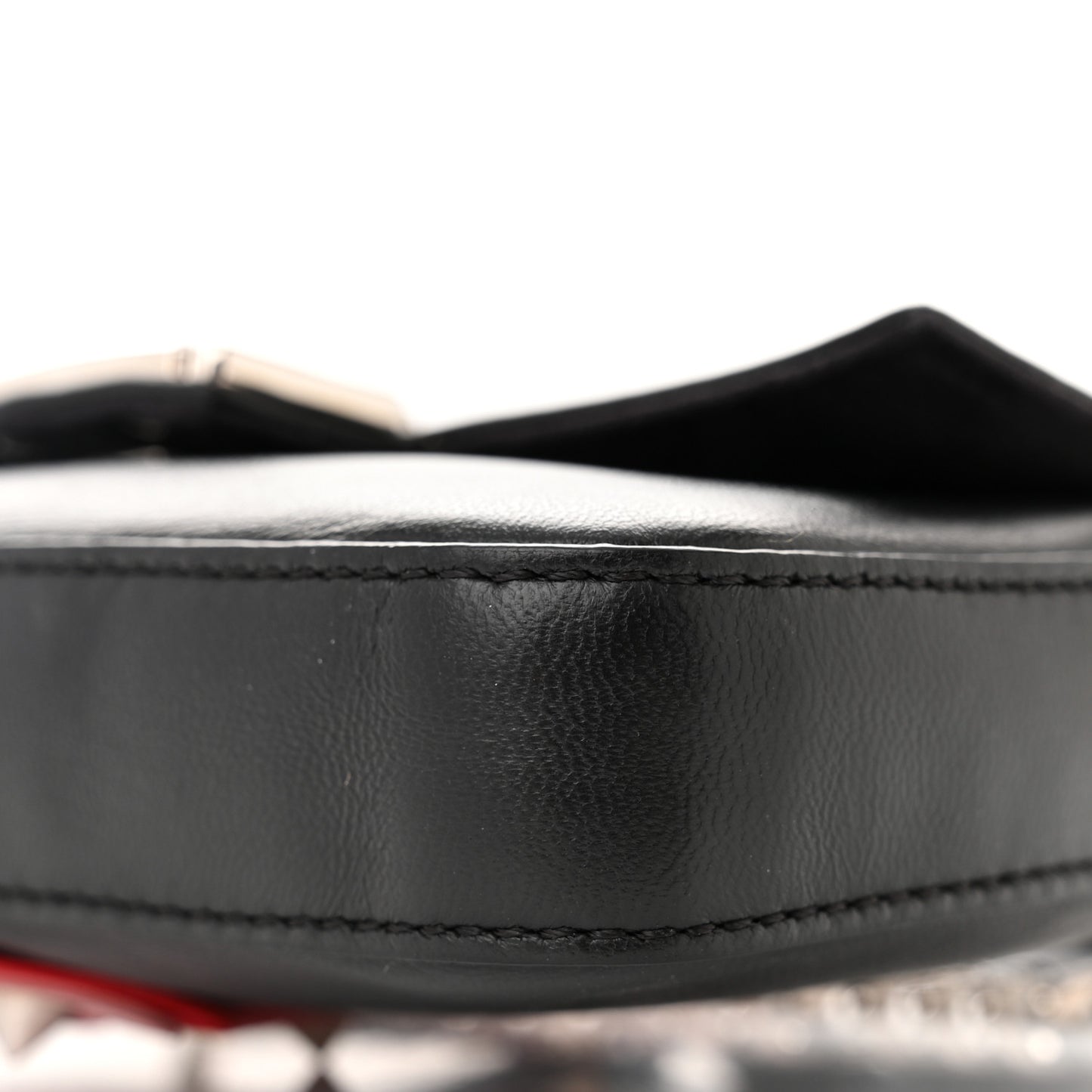 Lambskin Studded Heart Micro Baguette Black