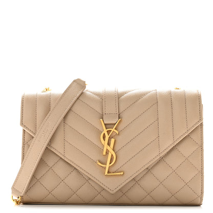 Saint Laurent Grain De Poudre Textured Mixed Matelasse Triquilt Small Monogram Satchel Dark Beige 1 of 9
