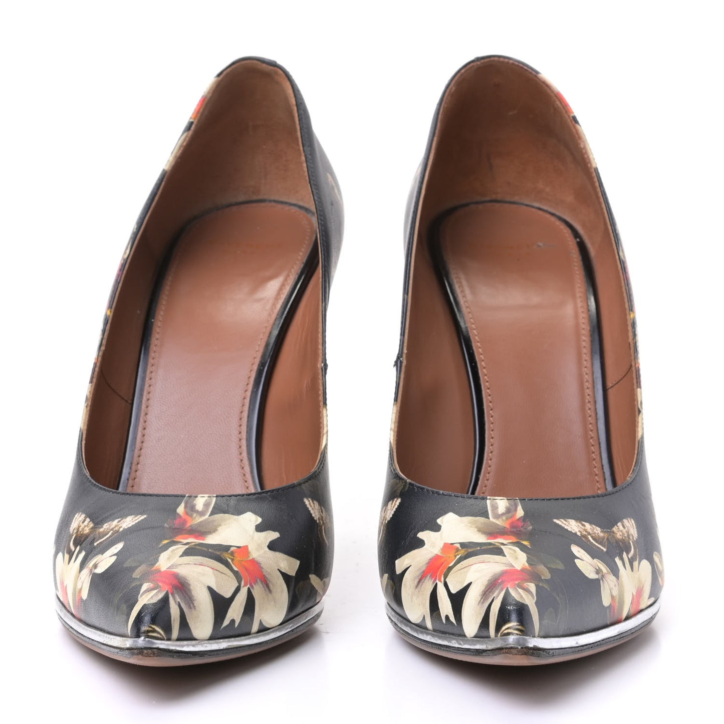 Calfskin Floral Print Pointed Toe Pumps 40 Black Multicolor