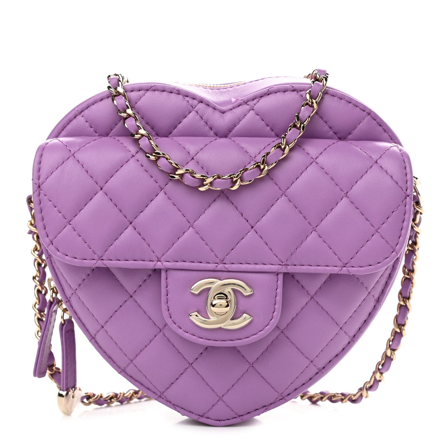Lambskin Quilted CC In Love Heart Bag Purple