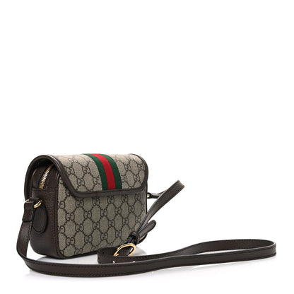Gucci GG Supreme Monogram Textured Dollar Calfskin Mini Ophidia Flap Shoulder Bag Beige Ebony New Acero 3 of 10