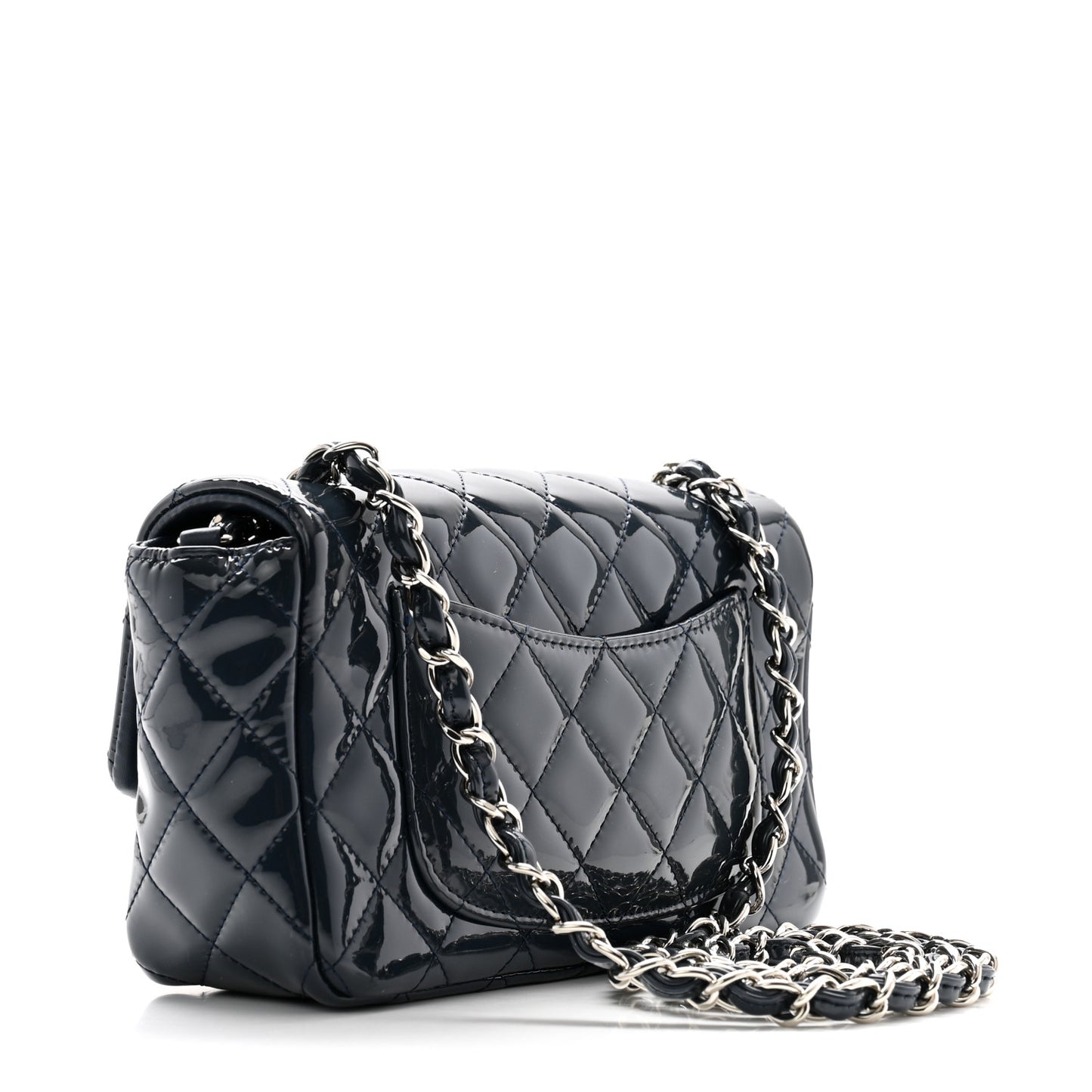 Patent Calfskin Quilted Mini Rectangular Flap Navy Blue