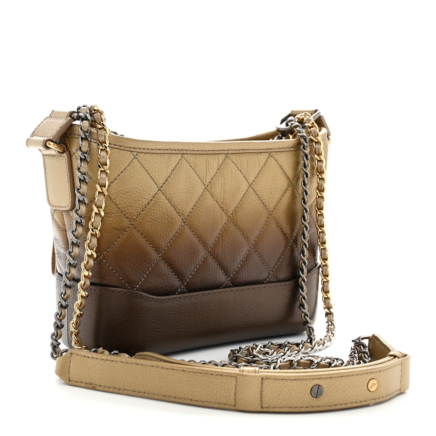 Chanel Metallic Goatskin Quilted Small Gabrielle Hobo Gold Bronze 3 of 11