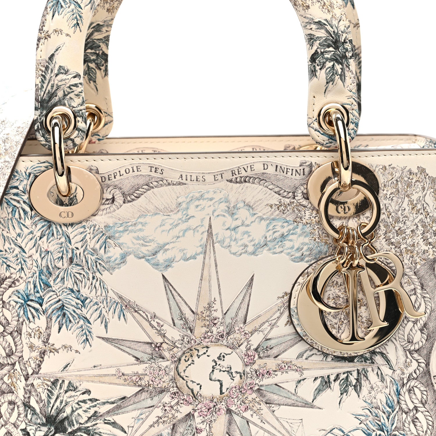Christian Dior Calfskin Reve d'Infini Print Medium Lady Dior White