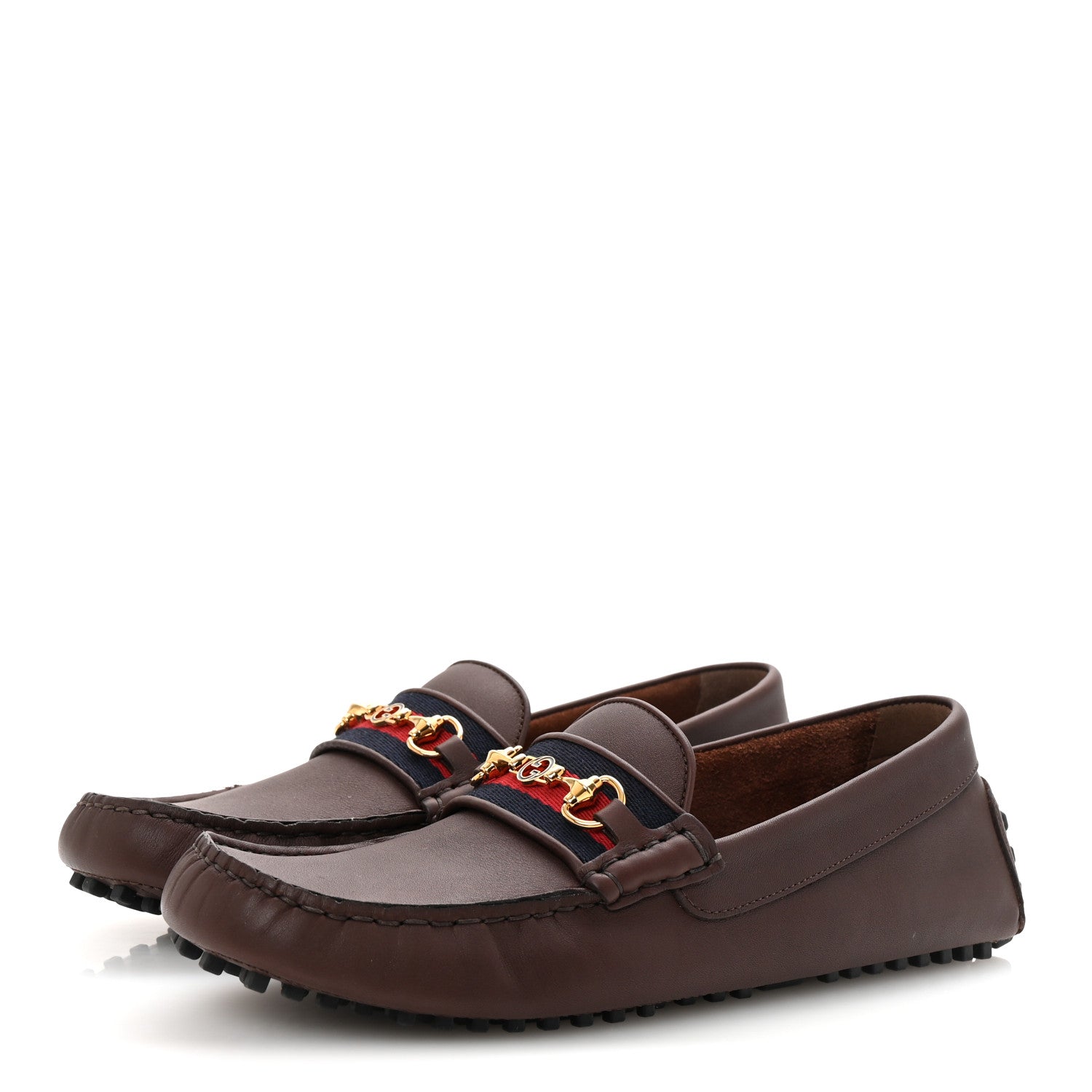 Gucci Soft Clove Calfskin Web Mens Horsebit Driver Loafers 7.5 Cocoa 4 of 10