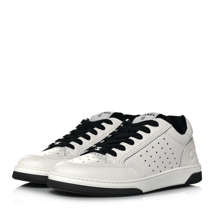 Chanel Grained Calfskin Fabric Womens Logo Sneakers 39 White Black 3 of 9