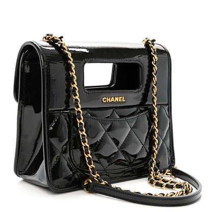 Chanel Patent Quilted Mini Graphic Catch Flap Black 3 of 10