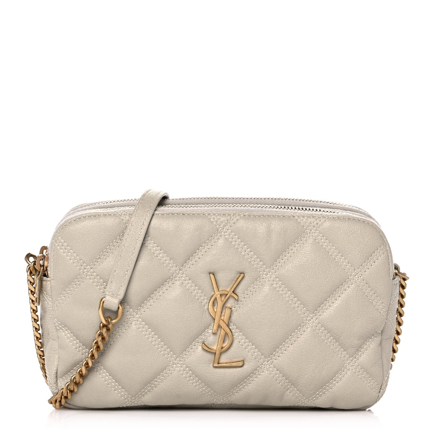 Grained Lambskin Quilted Mini Becky Double Zip Bag Vintage White
