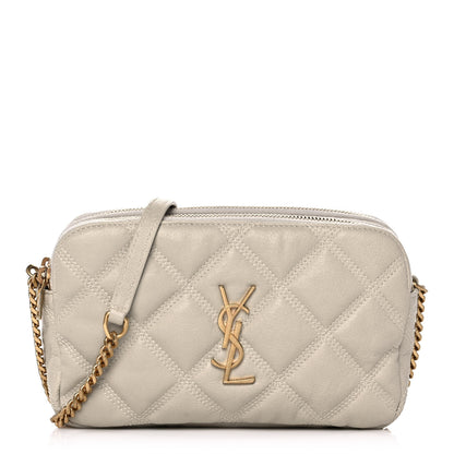 Saint Laurent Grained Lambskin Quilted Mini Becky Double Zip Bag Vintage White 1 of 13