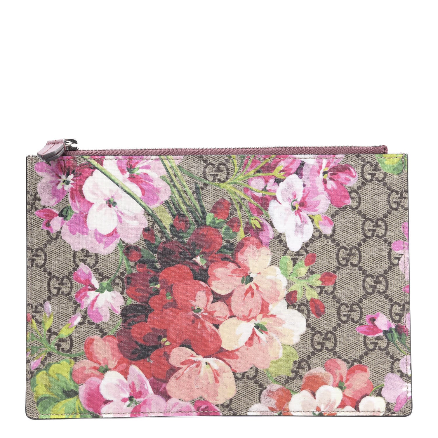 Gucci GG Supreme Monogram Blooms Small Zip Pouch Beige Multicolor Dry Rose 1 of 8