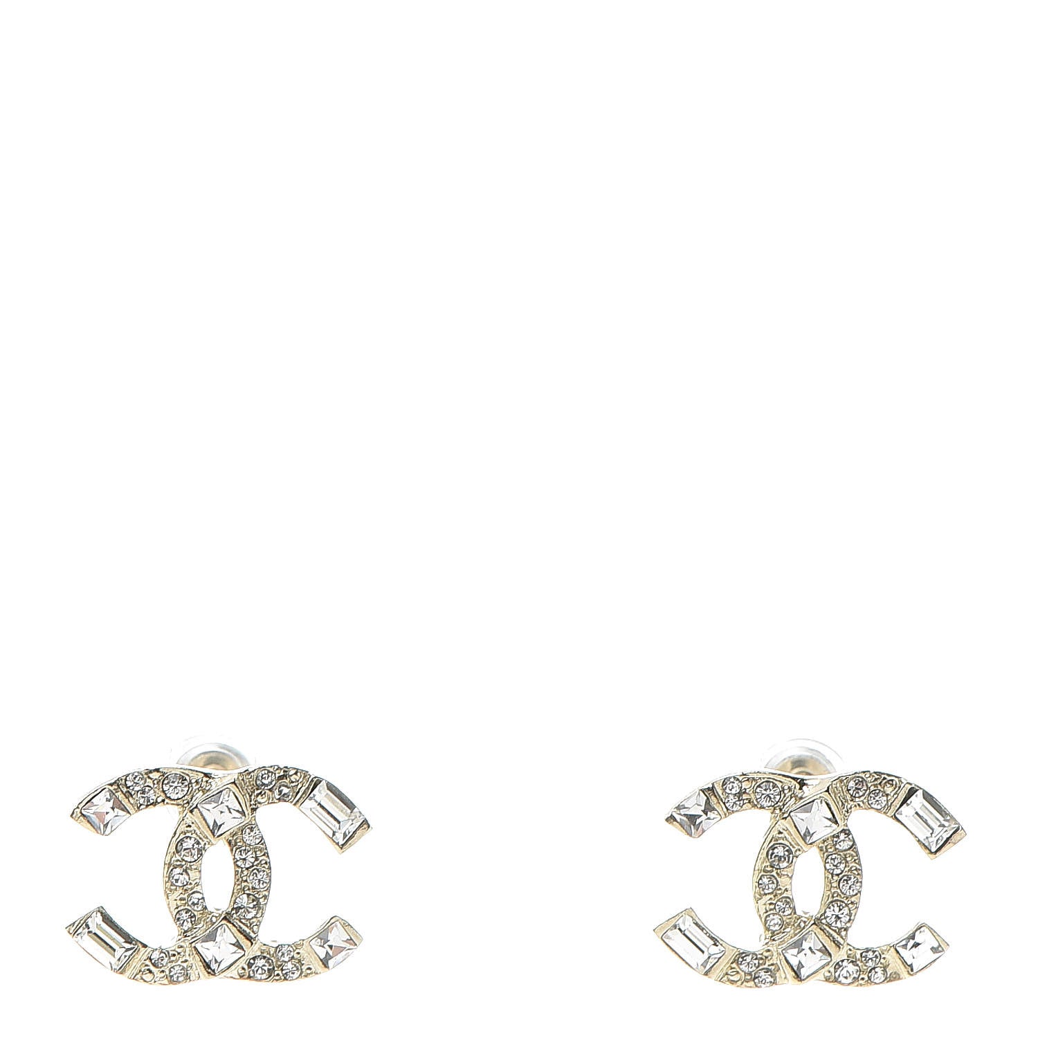 Chanel Crystal Baguette CC Earrings Gold 1 of 5