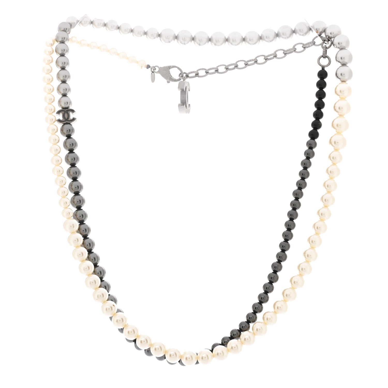 Chanel Graduated Pearl CC Long Necklace Ruthenium Grey Black 3 of 7