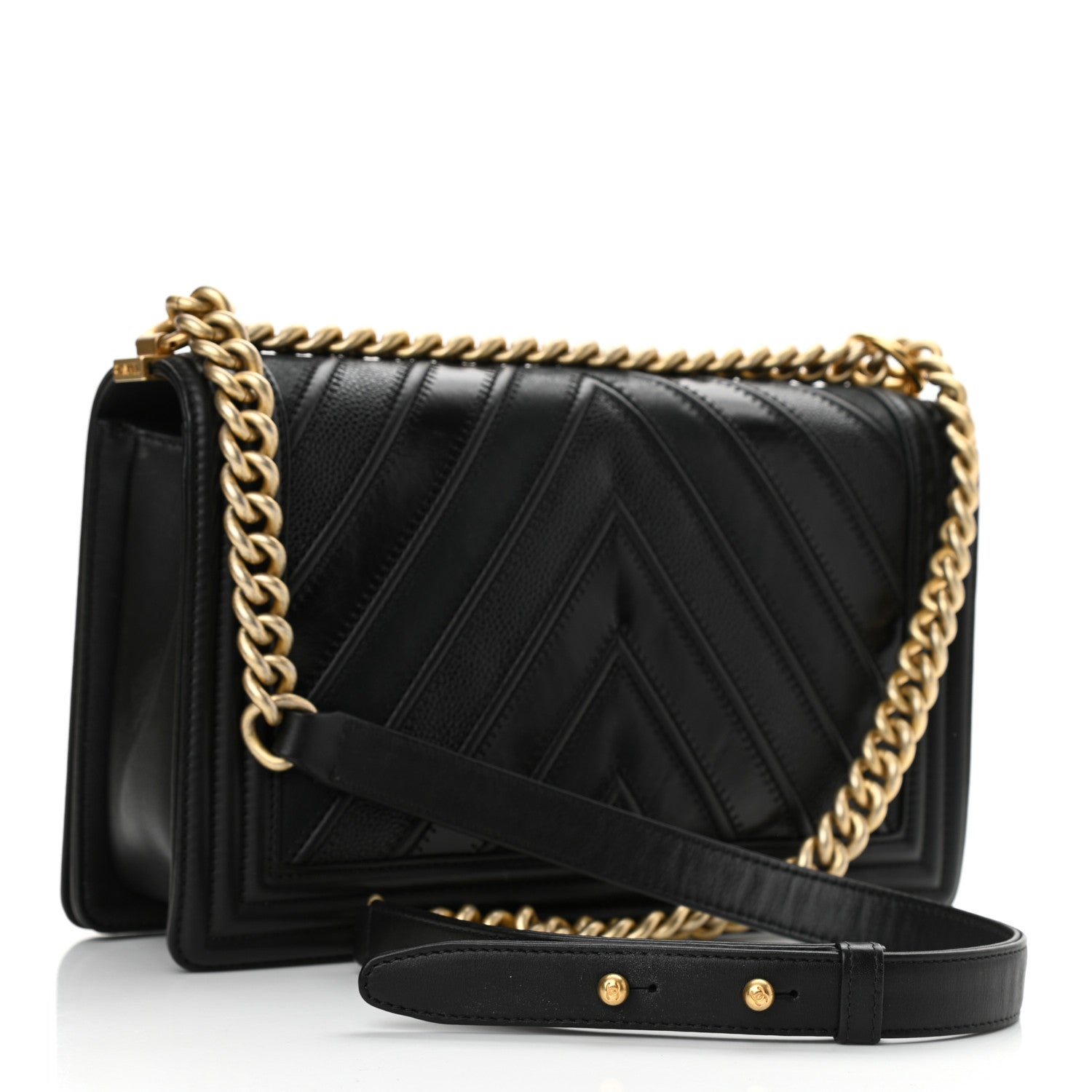 Chanel Calfskin Caviar Suede Chevron New Medium Boy Flap Black 3 of 11