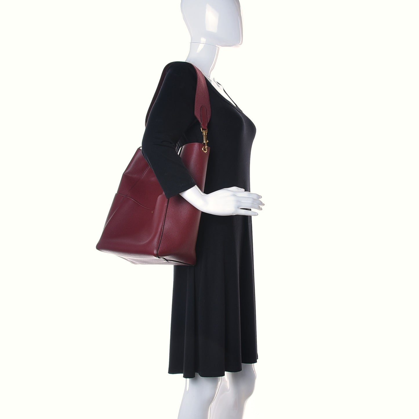 Soft Grained Calfskin Sangle Bucket Bag Burgundy