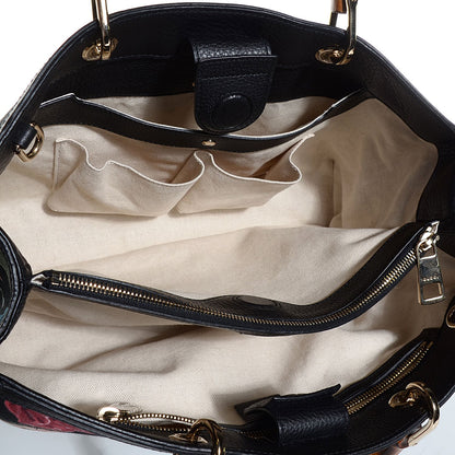 Gucci Canvas Cellarius Calfskin Flora Knight Medium Bamboo Shopper Tote Black 5 of 9