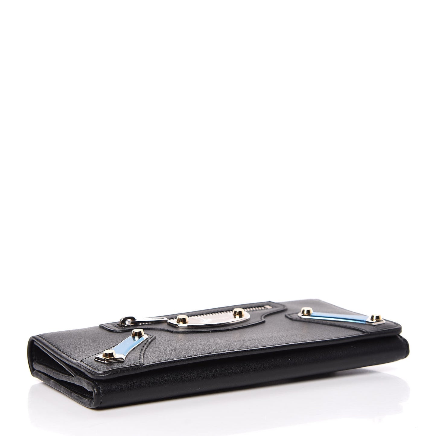 Shiny Calfskin Amp Plate Silver Hardware Money Wallet Black