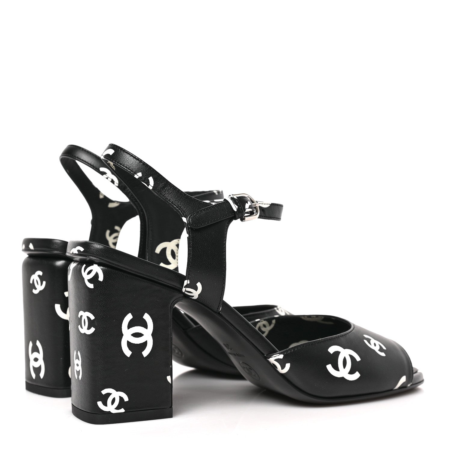 Chanel Lambskin Printed Coco Beach Sandals 38 Black White 4 of 7