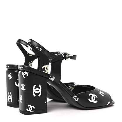 Chanel Lambskin Printed Coco Beach Sandals 38 Black White 4 of 7