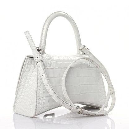 Balenciaga Calfskin Crocodile Embossed Small Hourglass Top Handle Bag White 3 of 15