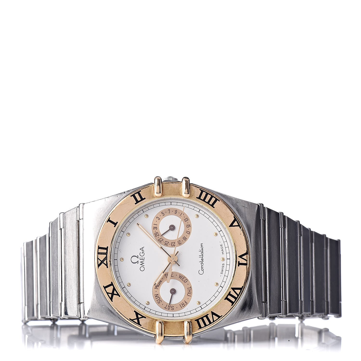 Omega Stainless Steel 18K Yellow Gold 33mm Constellation Day-Date Quartz Watch White 396.1070 3 of 6