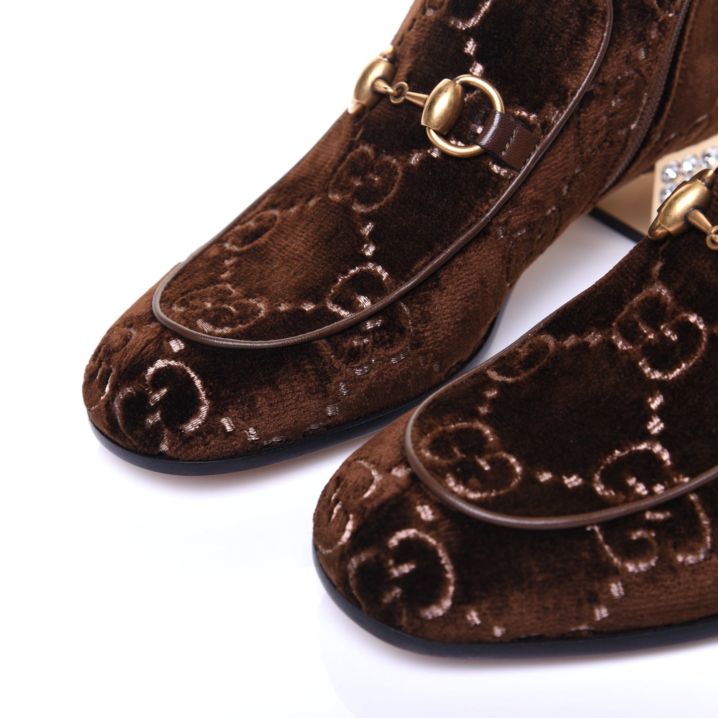 Velvet GG Monogram Crystal Horsebit Ankle Boots 35.5 Brown Vintage Cocoa
