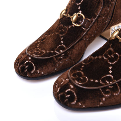 Gucci Velvet GG Monogram Crystal Horsebit Ankle Boots 35.5 Brown Vintage Cocoa 6 of 13