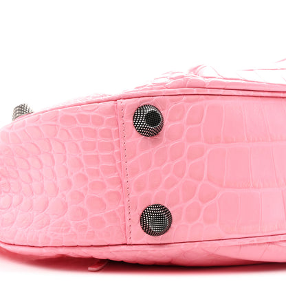 Balenciaga Extra Supple Calfskin Crocodile Embossed Small Le Cagole Shoulder Bag Sweet Pink 9 of 10