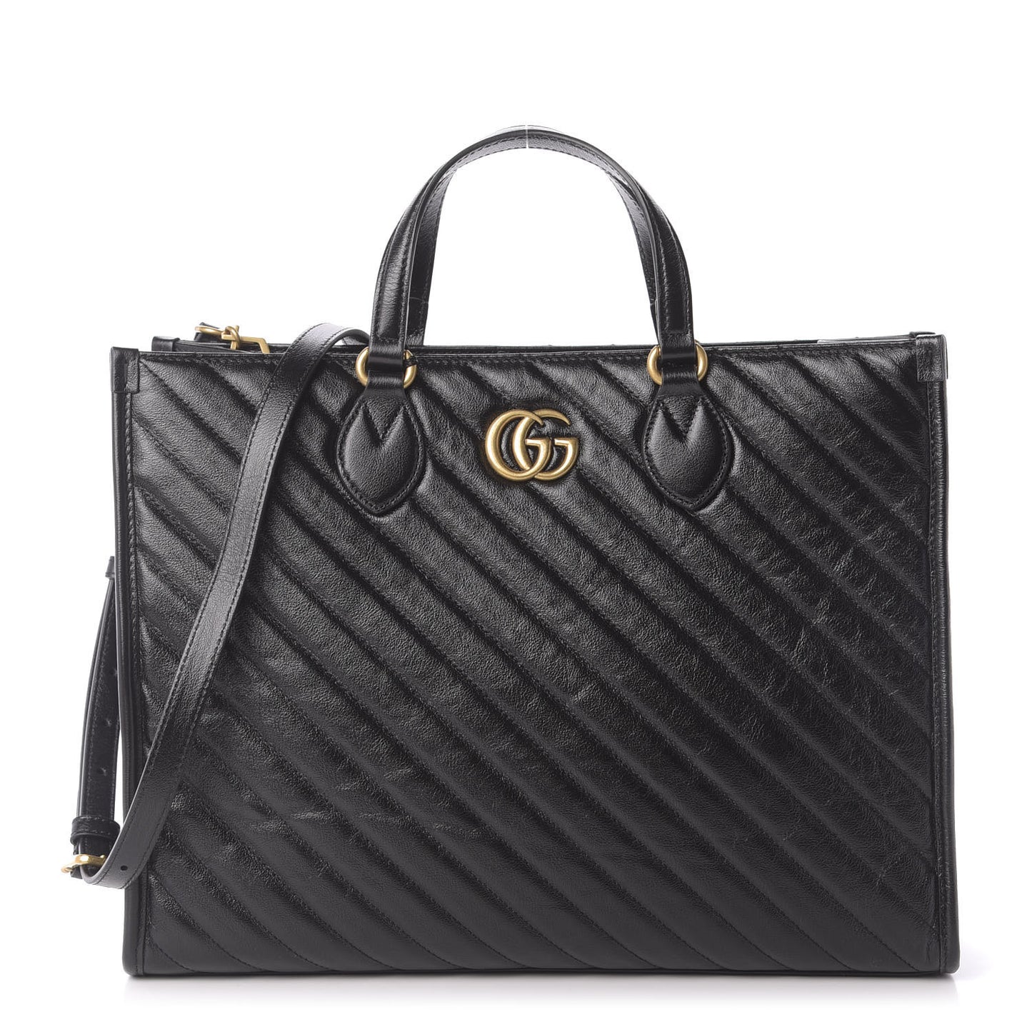 Azalea Calfskin Matelasse Diagonal GG Marmont Tote Bag Black