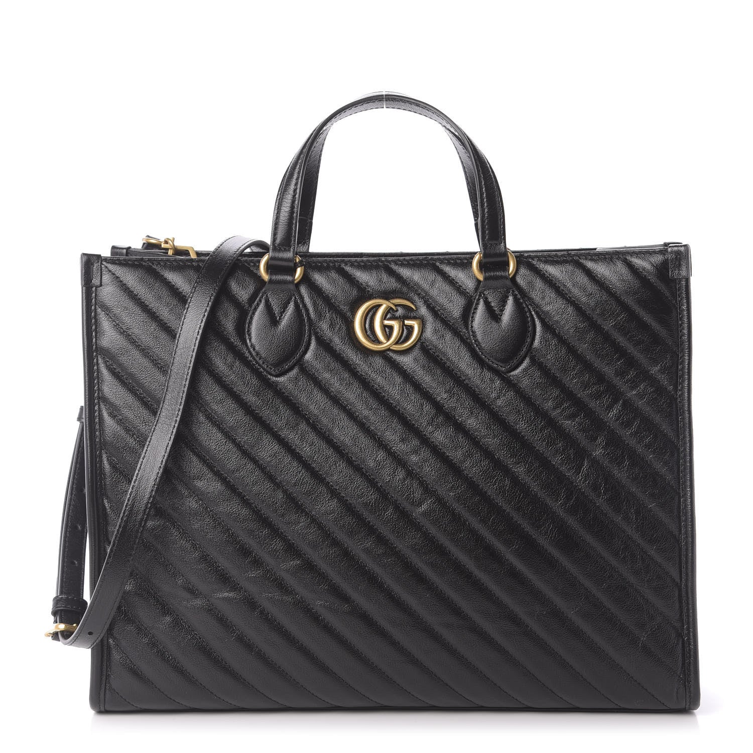 Gucci Azalea Calfskin Matelasse Diagonal GG Marmont Tote Bag Black 1 of 10