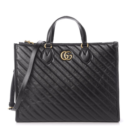 Gucci Azalea Calfskin Matelasse Diagonal GG Marmont Tote Bag Black 1 of 10