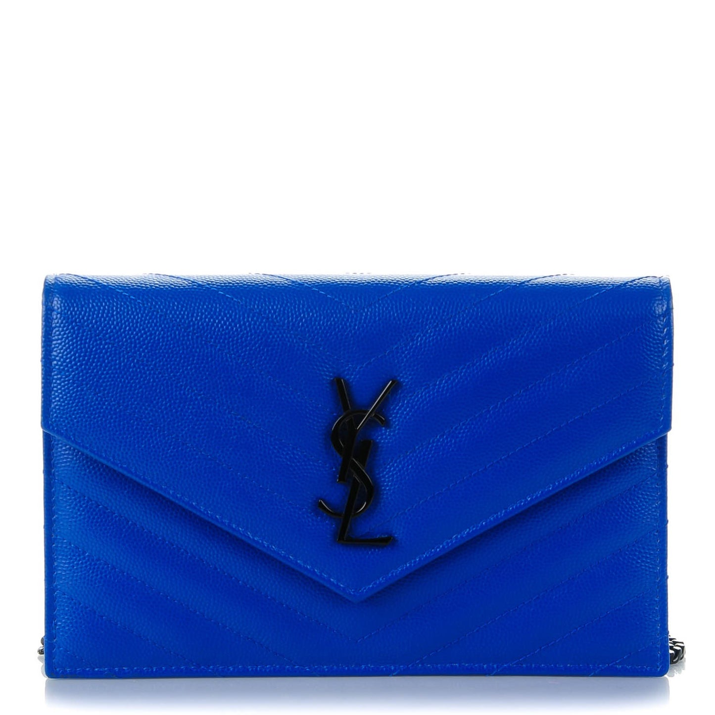 Grain De Poudre Matelasse Chevron Monogram Envelope Chain Wallet Blue Majorelle