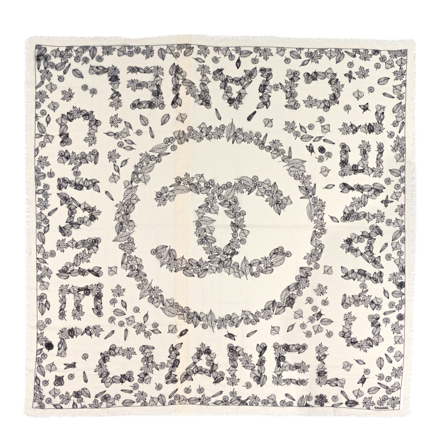 Cashmere CC Logo Leaves Scarf White Black