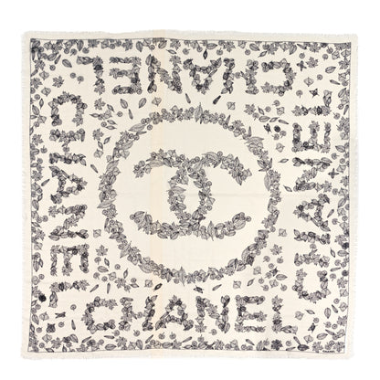 Chanel Cashmere CC Logo Leaves Scarf White Black 1 of 4