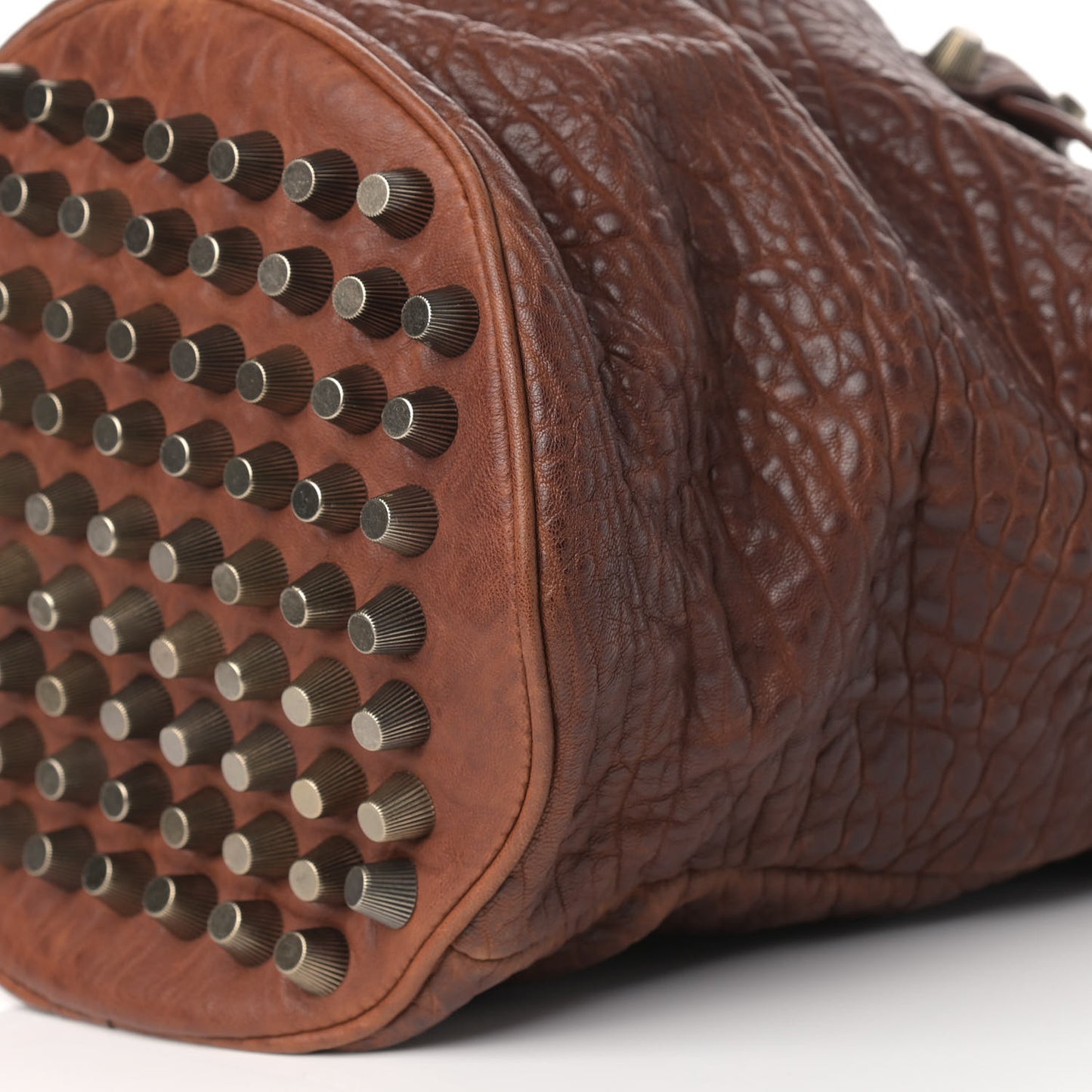 Pebbled Lambskin Diego Bucket Bag Brown Brass Hardware