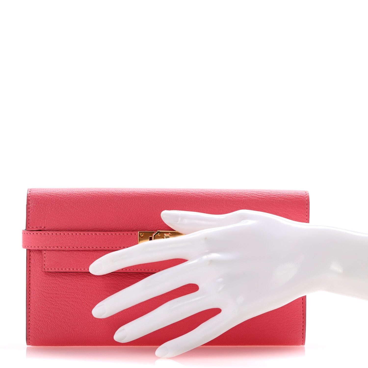 Hermes Chevre Mysore Kelly Longue Wallet Rose Lipstick 2 of 8