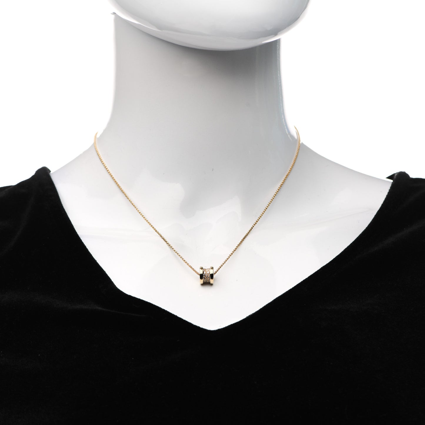 18K Yellow Gold Diamond Small B.Zero1 Pave Pendant Necklace