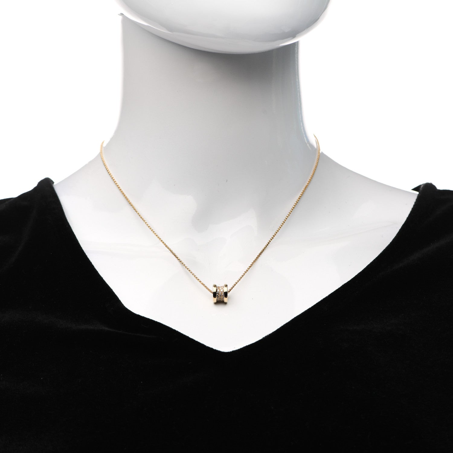 Bulgari 18K Yellow Gold Diamond Small B.Zero1 Pave Pendant Necklace 2 of 7