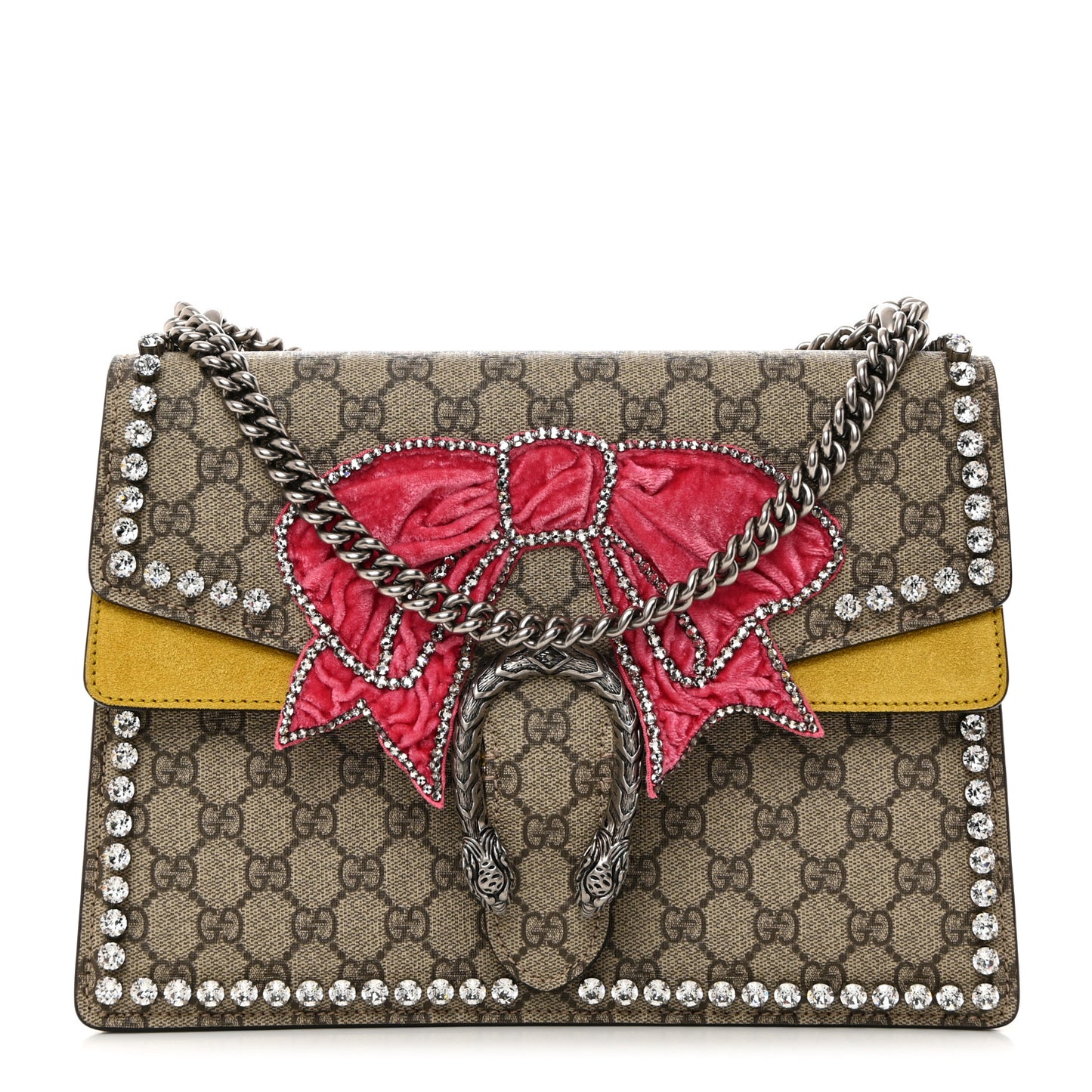 GG Supreme Monogram Crystal Bow Embroidered Medium Dionysus Shoulder Bag Yellow