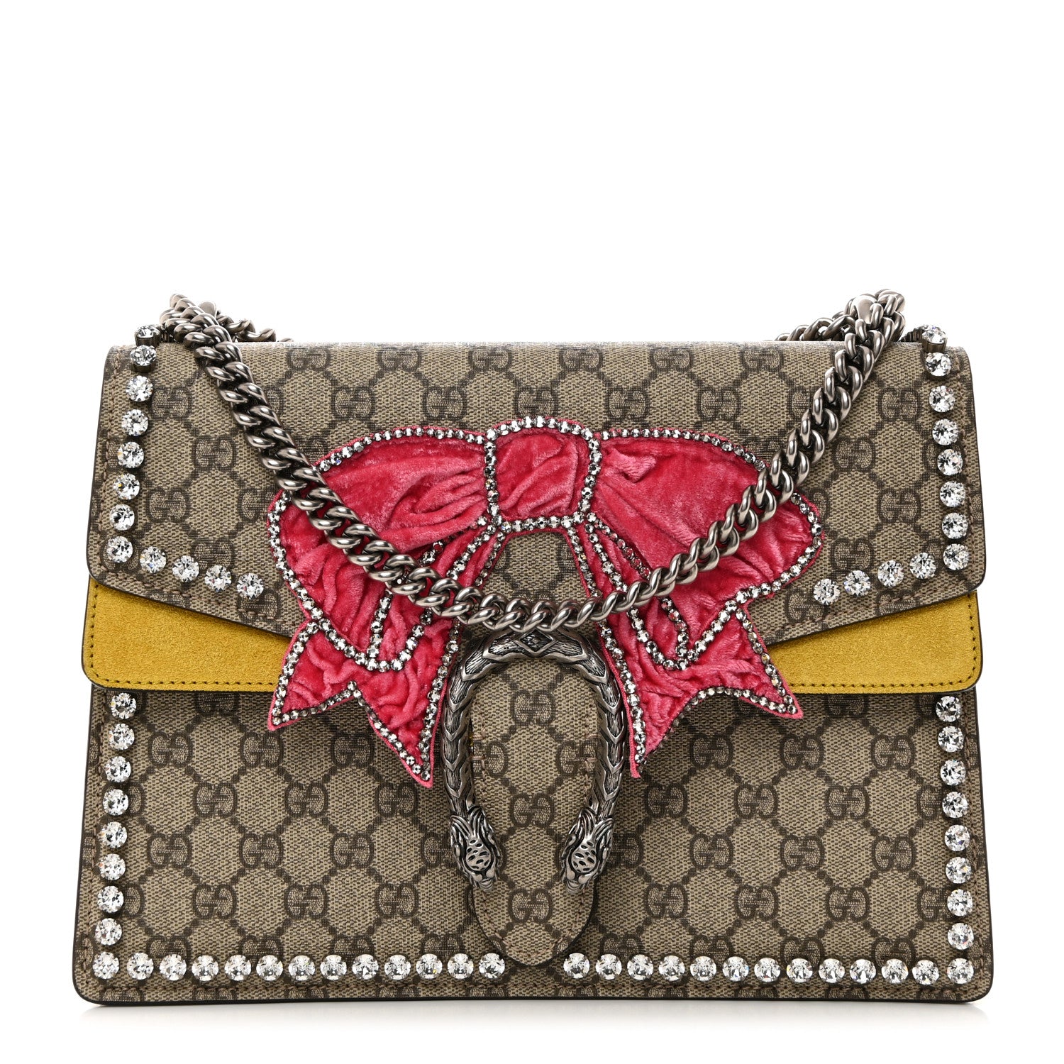 Gucci GG Supreme Monogram Crystal Bow Embroidered Medium Dionysus Shoulder Bag Yellow 1 of 10